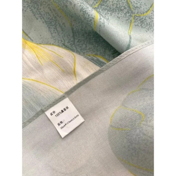 Women's Silk Green Lotus Leaves Long Scarf Shawl for Head Neck and Hair Wrap - Picture 3 of 10